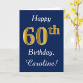 Carte Blue, Faux Gold 60e anniversaire + Nom personnalis (Fleur jaune)