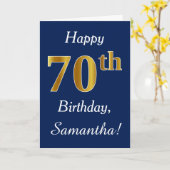 Carte Blue, Faux Gold 70e anniversaire + Nom personnalis (Fleur jaune)