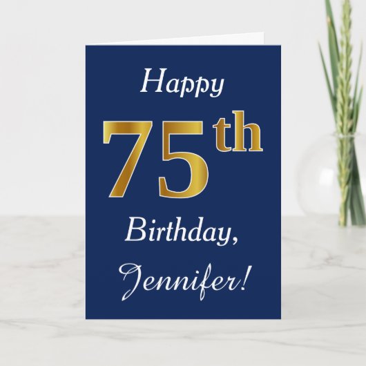 Carte Blue, Faux Gold 75e anniversaire + Nom personnalis (Devant)