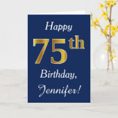 Carte Blue, Faux Gold 75e anniversaire + Nom personnalis (Fleur jaune)