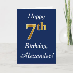Carte Blue, Faux Gold 7e anniversaire + Nom personnalisé