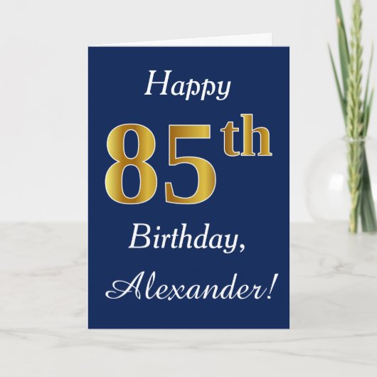 Carte Blue, Faux Gold 85e anniversaire + Nom personnalis (Devant)