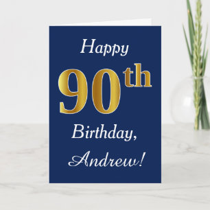 Carte Blue, Faux Gold 90e anniversaire + Nom personnalis