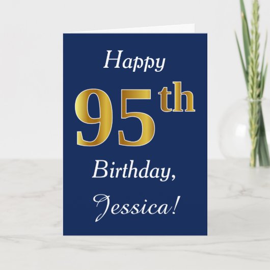Carte Blue, Faux Gold 95e anniversaire + Nom personnalis (Devant)