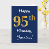 Carte Blue, Faux Gold 95e anniversaire + Nom personnalis (Fleur jaune)