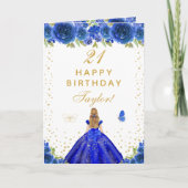 Carte Blue Floral Blonde Coiffeuse fille heureux anniver (Devant)