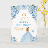 Carte Blue Floral Blonde Coiffeuse fille heureux anniver (Fleur jaune)