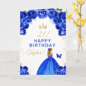 Carte Blue Floral Blonde Coiffeuse fille heureux anniver (Fleur jaune)