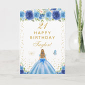 Carte Blue Floral Blonde Coiffeuse fille heureux anniver (Devant)