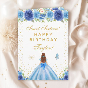 Carte Blue Floral Brown Sweet sixteen fille cheveux