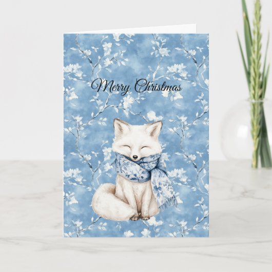 Carte Blue Floral Fox Christmas (Devant)