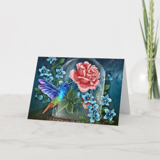 Carte Blue Floral Hummingbird (Devant)