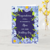 Carte Blue Floral Niece Jour de mariage Félicitations (Fleur jaune)