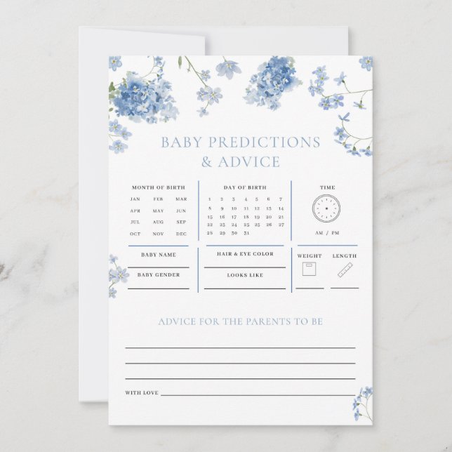 Carte Blue Floral Prédictions Conseil Baby shower Jeu (Devant)
