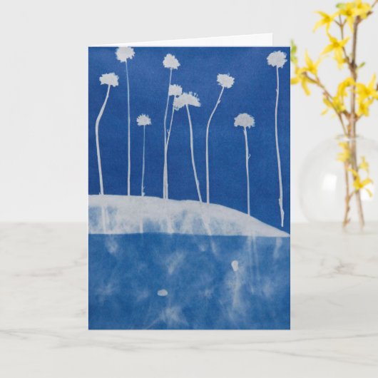 Carte Blue Flowers Greeting Card Blank Inside  (Fleur jaune)