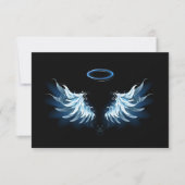 Carte Blue Glowing Angel Wings on black background (Devant)
