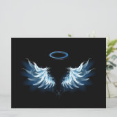 Carte Blue Glowing Angel Wings on black background (Debout devant)