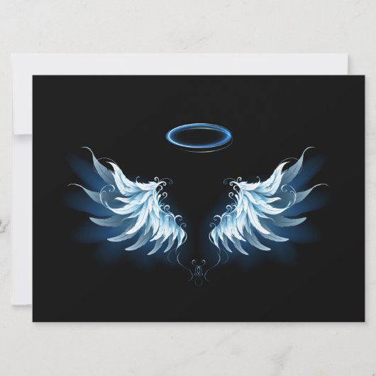 Carte Blue Glowing Angel Wings on black background (Devant)
