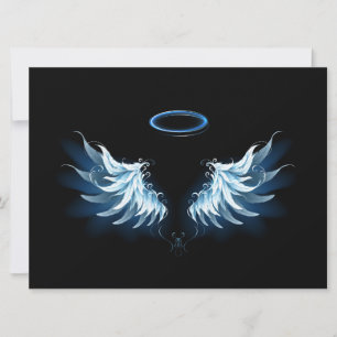 Carte Blue Glowing Angel Wings on black background