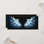 Carte Blue Glowing Angel Wings on black background (Devant/Arrière en situation)
