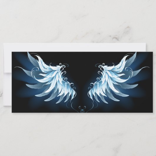 Carte Blue Glowing Angel Wings on black background (Devant)