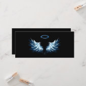 Carte Blue Glowing Angel Wings on black background (Devant/Arrière en situation)