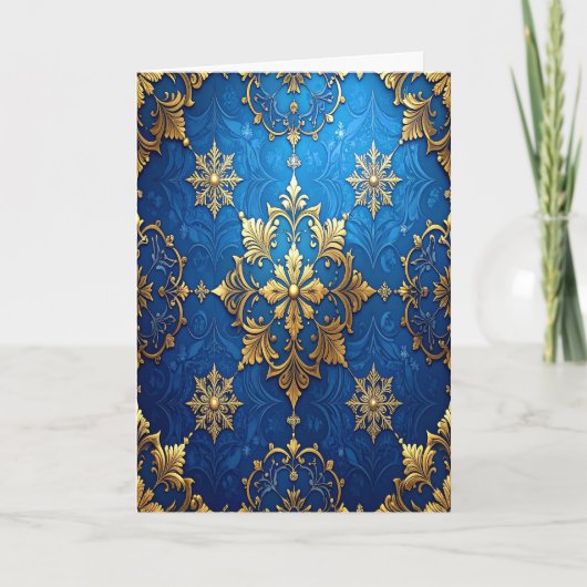 Carte Blue Gold Decorative Holiday Card (Devant)
