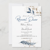 Carte Blue Gold Floral Moderne Dîner de répétition éléga (Devant)