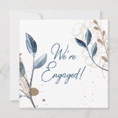 Carte Blue Gold Moderne Floral Élégant Fiançailles Parti (Devant)