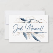 Carte Blue Gold Moderne Floral Élégant Juste Marié (Devant)