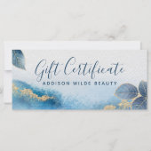 Carte Blue Gold Watercolor Certificat cadeau botanique (Devant)