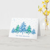 Carte Blue Green Pine Tree Hiver T'est la saison Noël (Fleur jaune)