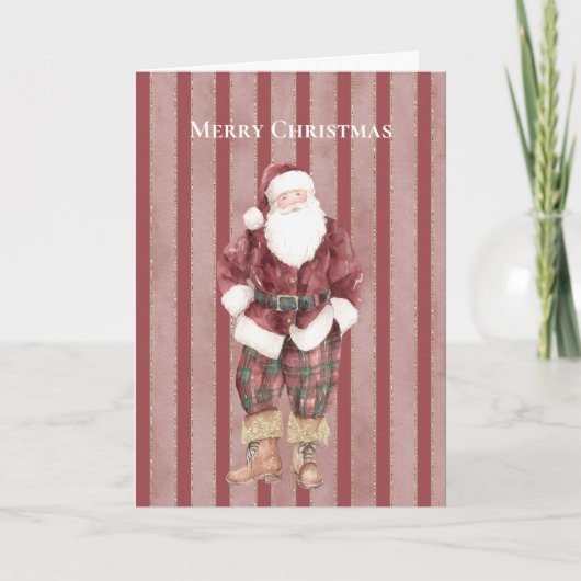 Carte Blue Green Red Stripes Santa Christmas (Devant)