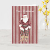 Carte Blue Green Red Stripes Santa Christmas (Fleur jaune)