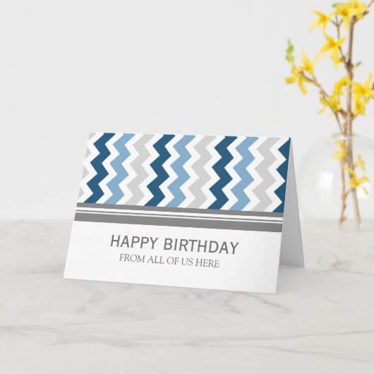 Carte Blue Grey Chevron Business De Groupe Anniversaire (Fleur jaune)