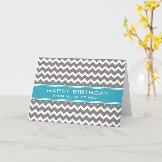 Carte Blue Grey Chevron Business De Groupe Anniversaire (Fleur jaune)