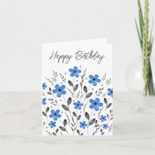 Carte Blue Grey Cinq Pétales Aquarelle Motif Floral