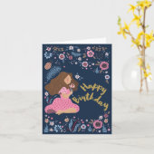 Carte Blue Happy Birthday Lady Floral Flowers (Fleur jaune)
