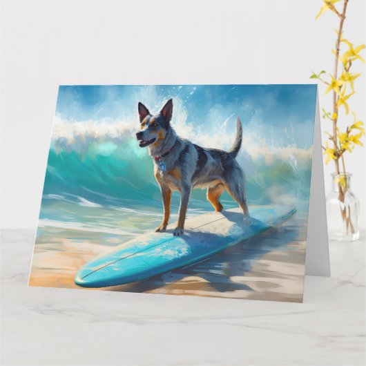 Carte Blue Heeler Beach Surfing Peinture (Fleur jaune)