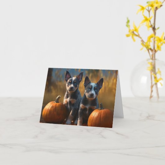 Carte Blue Heeler Chiot Automne Citrouille de plaisir (Fleur jaune)
