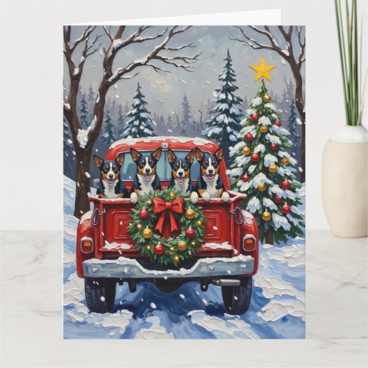 Carte Blue Heeler Christmas Red Truck Holiday (Devant)