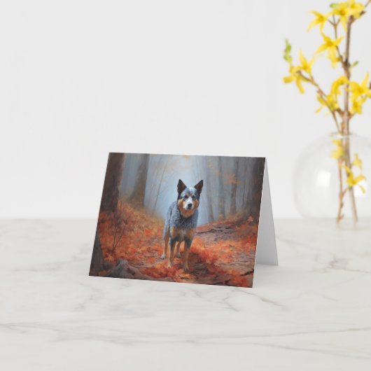 Carte Blue Heeler dans les feuilles d'automne automne au (Fleur jaune)