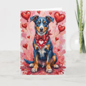 Carte Blue Heeler Valentine’s Day Dog with Hearts Red (Devant)