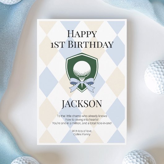 Carte Blue Hole in One Boys Golf Joyeux 1er anniversaire