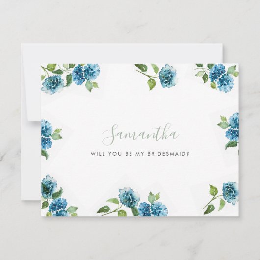 Carte Blue Hydrangea Bridesmaid Proposal Cards (Devant)