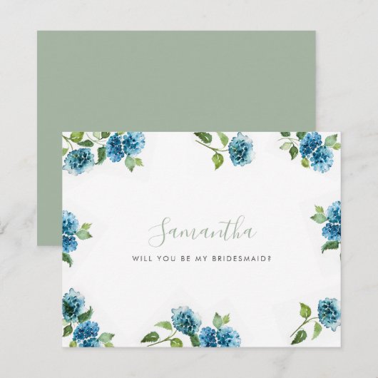 Carte Blue Hydrangea Bridesmaid Proposal Cards (Devant / Derrière)