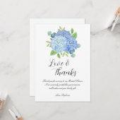 Carte Blue Hydrangea Merci de Fête des mariées botanique (Devant/Arrière en situation)