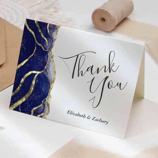 Carte Blue Ink Gold Wedding Thank You Card