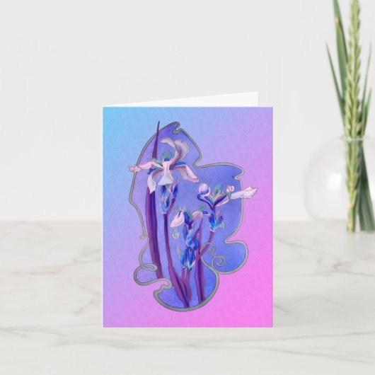Carte Blue Iris Floral Art Note (Devant)