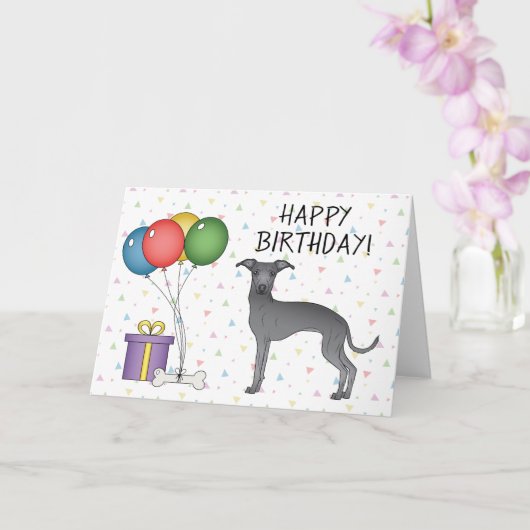 Carte Blue Italian Greyhound Cartoon Chien Joyeux annive (Orchidée)